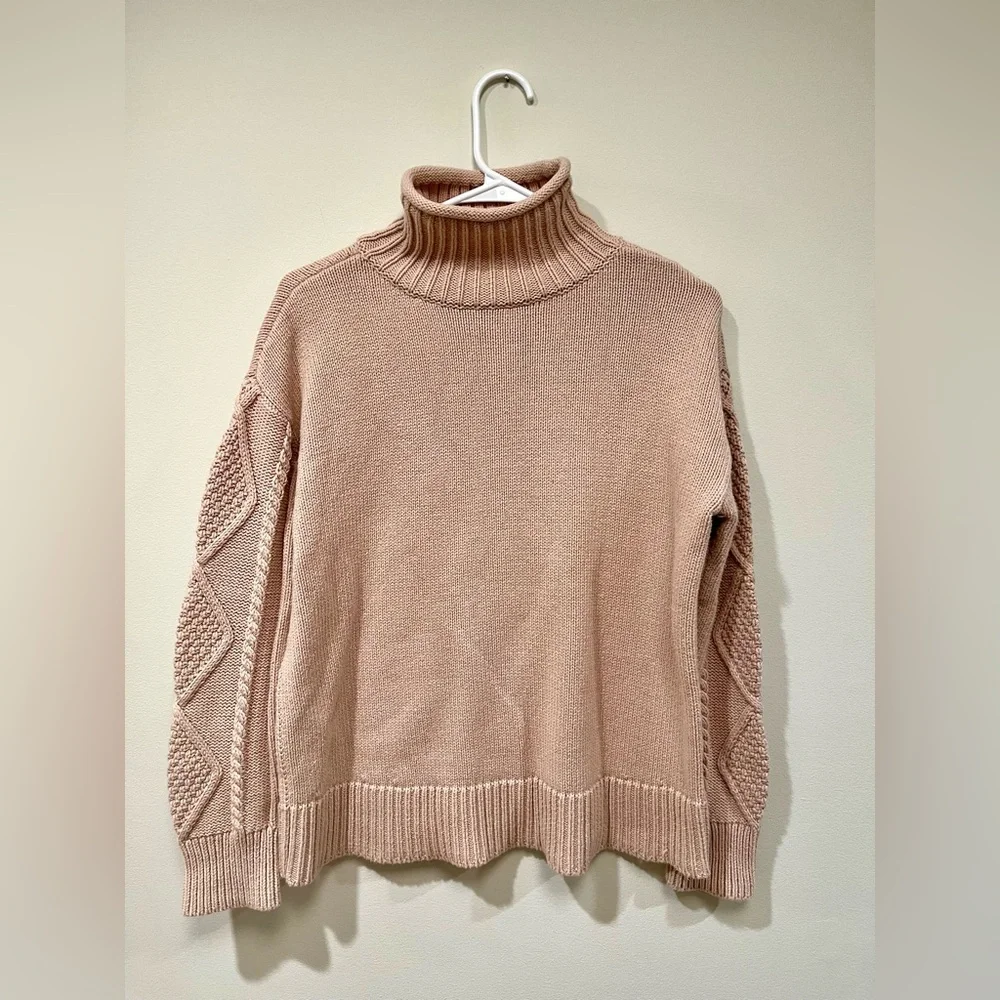 Haven Well Within Cotton Cable-Sleeve Rollneck Sweater size Small